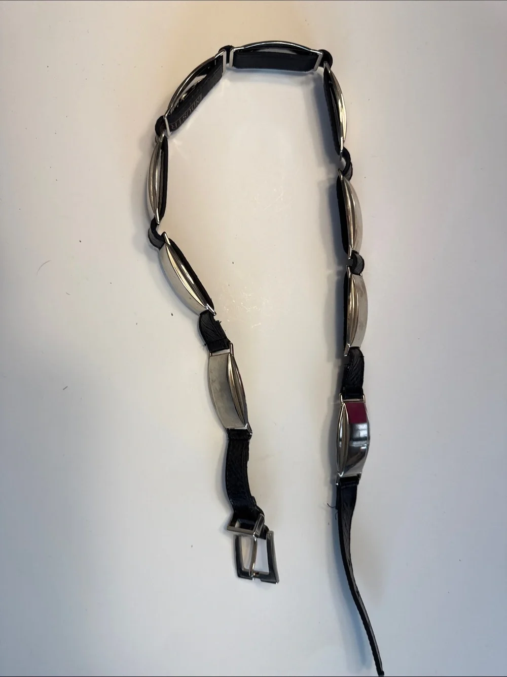 Womens Black Leather and Silver Accent Strap